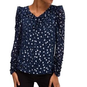Kate Spade Scatter Dot Blouse Celestial Blue Women's XS Burnout Velvet Metallic